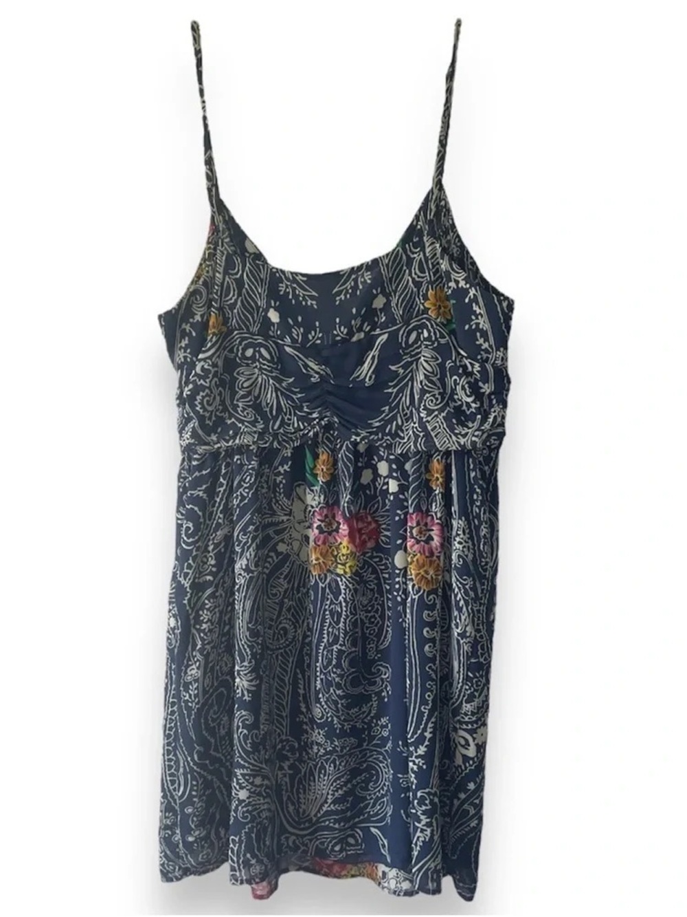 Staring at Stars Navy Paisley Spaghetti Strap Midi Dress with Floral Accents